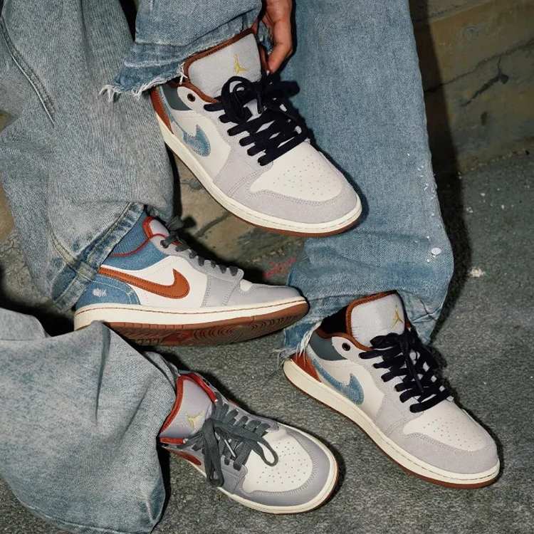 Nike Air Jordan 1 Low SE "Repaired Denim Swoosh" 刺繡 解構勾 丹寧 男款 FZ5042-041
