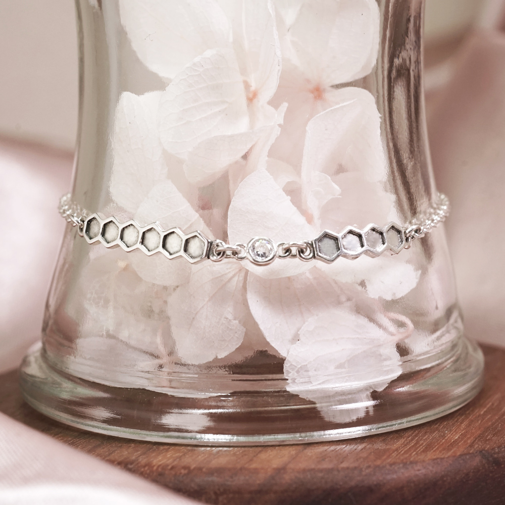 六角方晶 純銀手鍊 圓鑽雙排設計 925純銀 21週年紀念手鍊