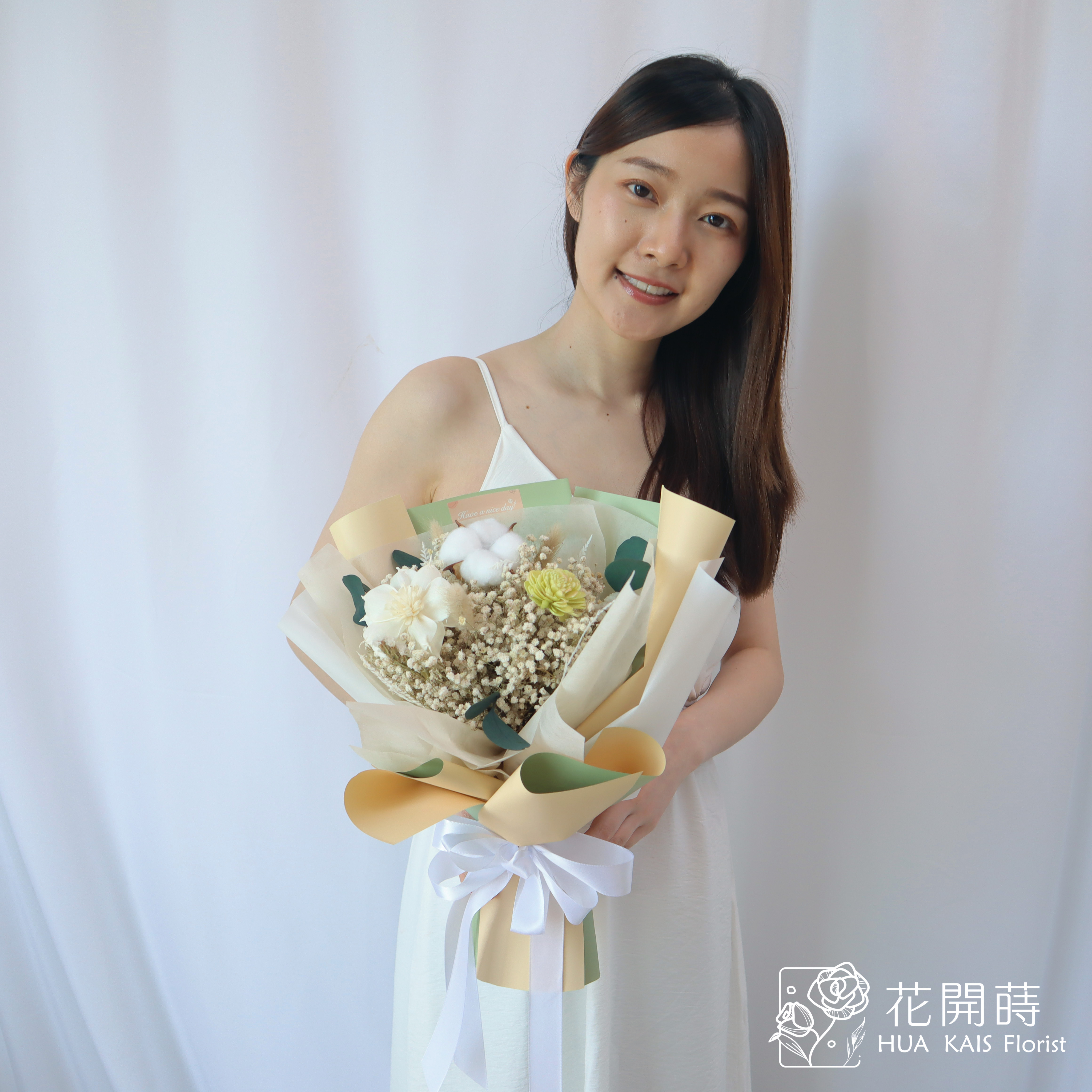 乾燥花束|清草綠乾燥花束(M)|中型花束|畢業花束|情人節花束