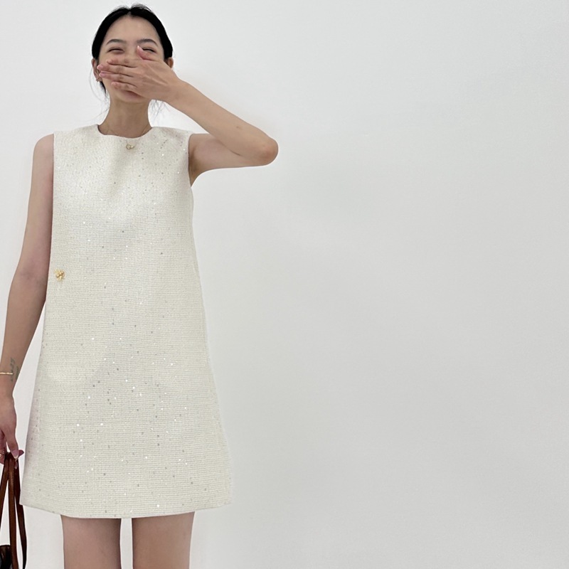 高級簡約毛尼無袖洋裝