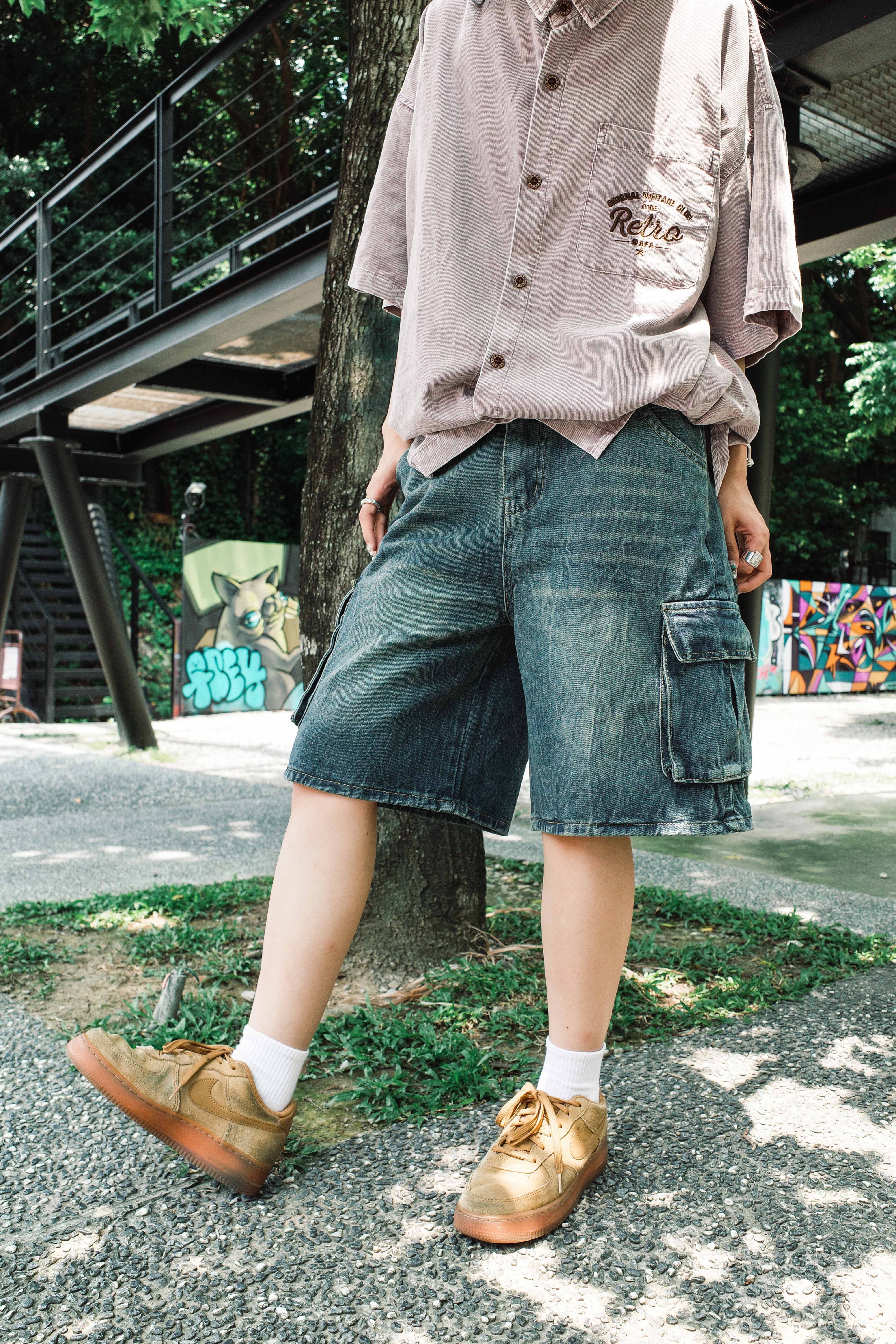 『Always_Good』大口袋 水洗 刷色 牛仔 短褲