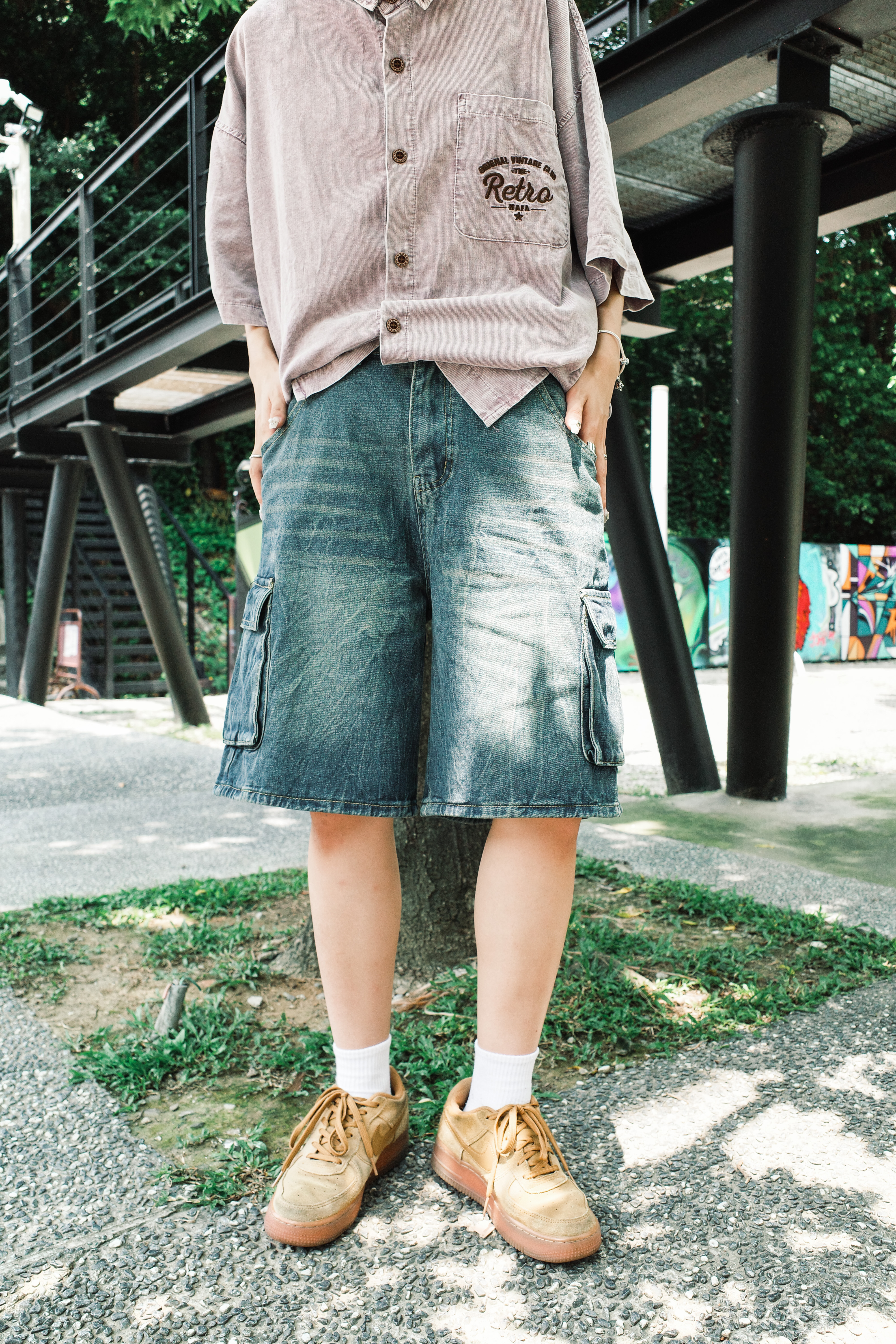 『Always_Good』大口袋 水洗 刷色 牛仔 短褲