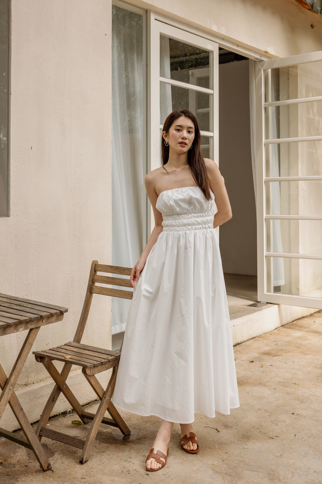 氣質抓皺感平口洋裝（牛奶白/2尺寸）