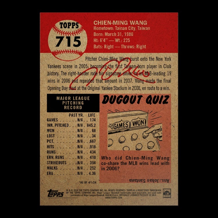 MLB球員卡 Topps MLB® Living Set® Card #715 - Chien-Ming Wang PR: 2328