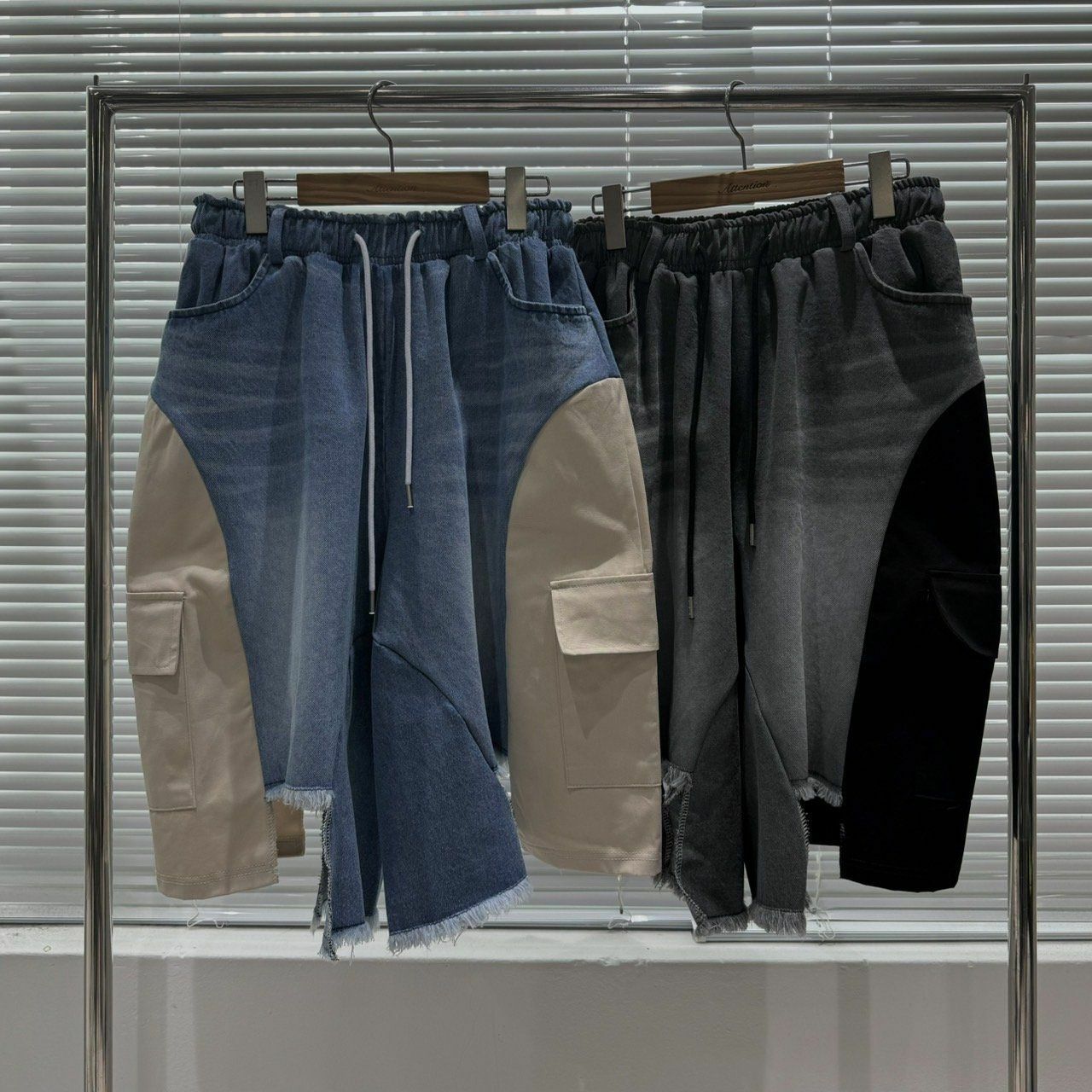 拼色工裝牛仔短褲 BY ATTENTION-207P