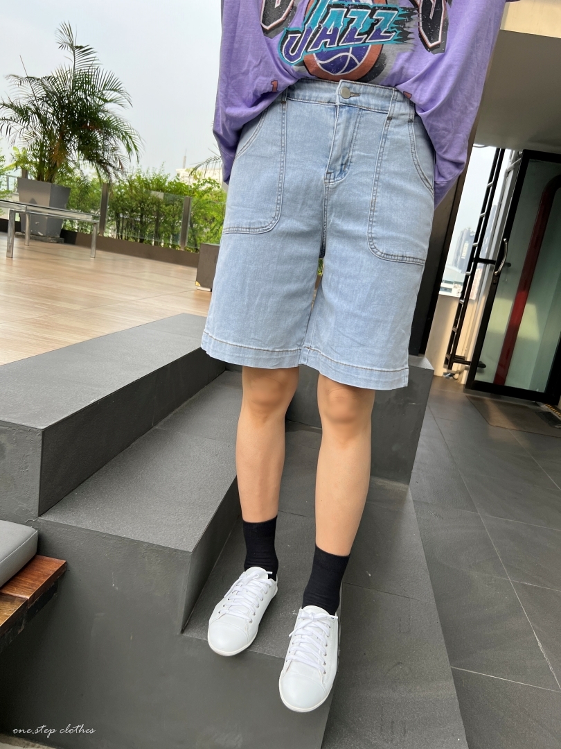 正韓率性大口袋涼感牛仔五分褲