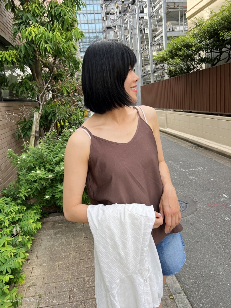 正韓溫柔V領細肩棉麻背心 (可可)