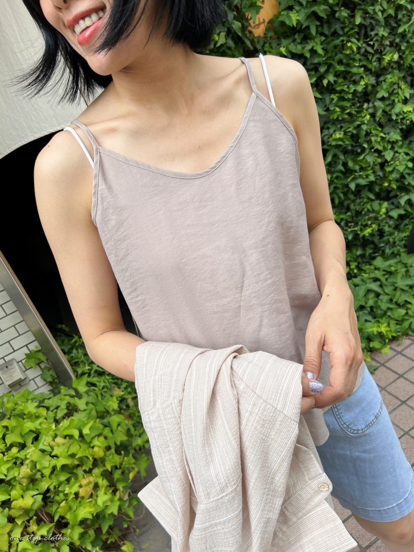 正韓溫柔V領細肩棉麻背心 (奶茶)