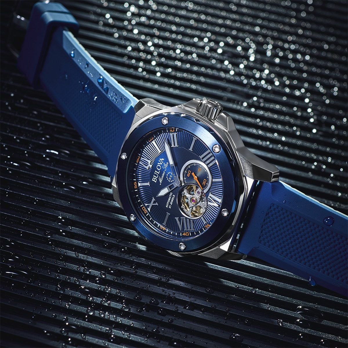 萬年鐘錶 - BULOVA 寶路華  BULOVA  透視錶面海洋之星機械男錶  98A303  錶徑 45MM