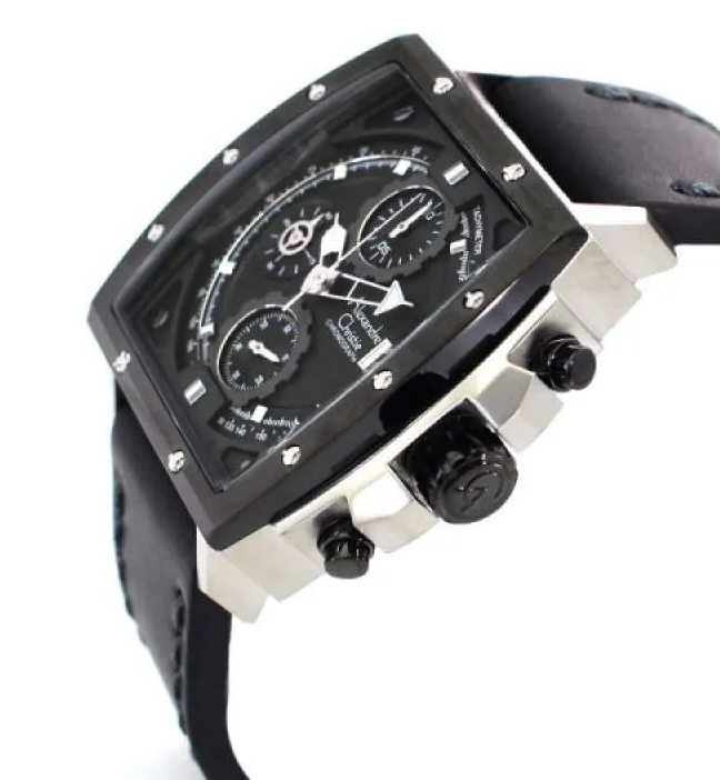 萬年鐘錶 - Alexandre Christie  酒桶形螺絲裝飾錶框霸氣皮革款男錶 6376MCLTBBA  錶徑44MM  (AC 錶)