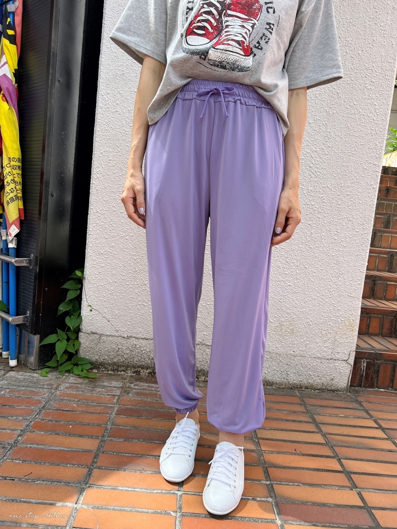 正韓好透氣涼感QQ鬆緊縮口褲 (紫)
