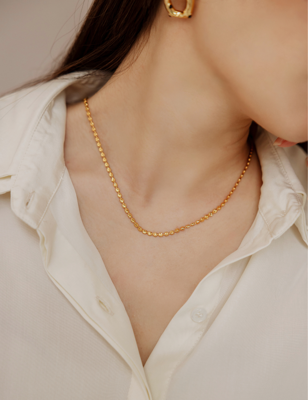 放射紋扁珠項鍊（金色/51cm）