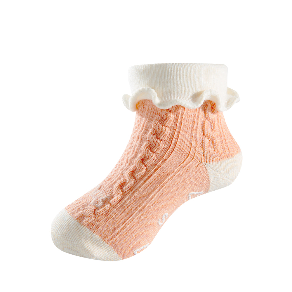 Child Odor Free Socks with Twist Braid Orange Pink color