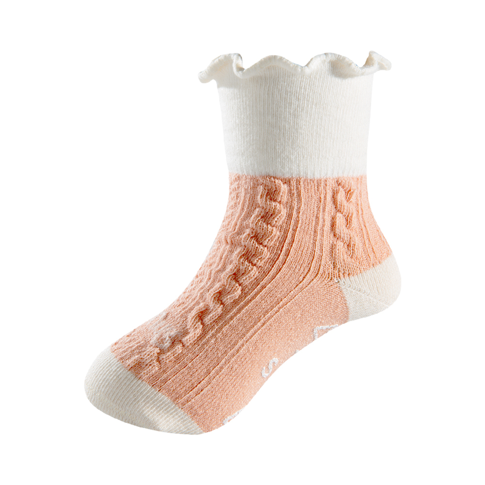 Child Odor Free Socks with Twist Braid Orange Pink color
