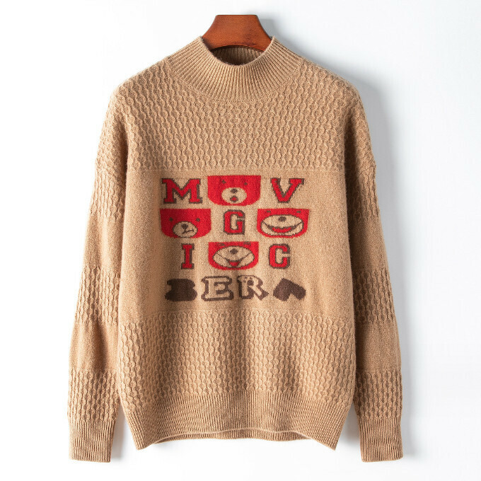 Hot Selling Jacquard Round Neck Wool Sweater (One Size) (Coffee Color)