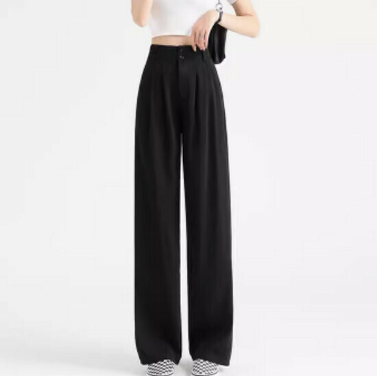 Hot selling high-waisted double-button casual pants [black (trousers)] [S-3XL size] (please contact customer service to confirm the delivery size after placing the order)