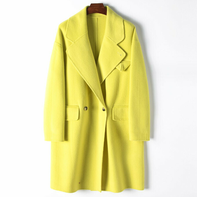 Hot selling long suit collar double-sided woolen jacket (XS-M size) (fluorescent yellow) (contact customer service after placing the order to confirm the delivery size)