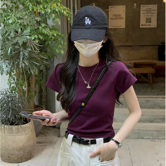 熱賣正肩短袖T恤【紫色】【S-L碼】（下單後請聯絡客服確認發貨尺碼）