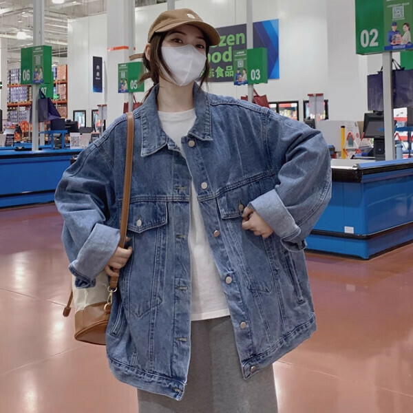 Hot selling loose denim jacket (size S-XL) (blue) (contact customer service after placing order to confirm delivery size)