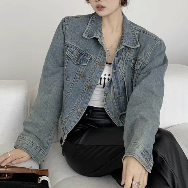 Hot selling denim short jacket (size S-L) (blue) (contact customer service after placing order to confirm delivery size)