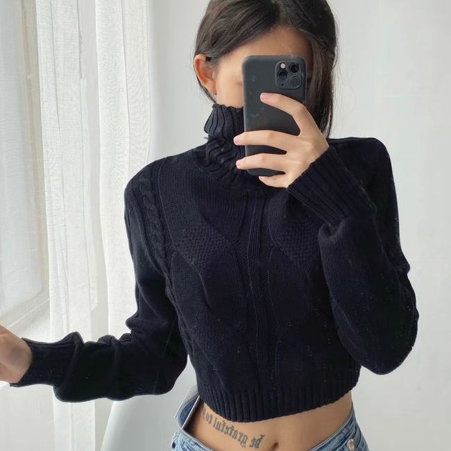 Hot selling turtleneck short sweater (black) (one size fits all)