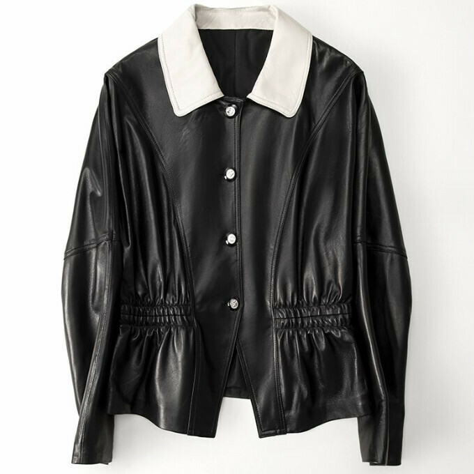 Hot selling sheepskin short jacket (size S-L) (black) (contact customer service after placing order to confirm delivery size)