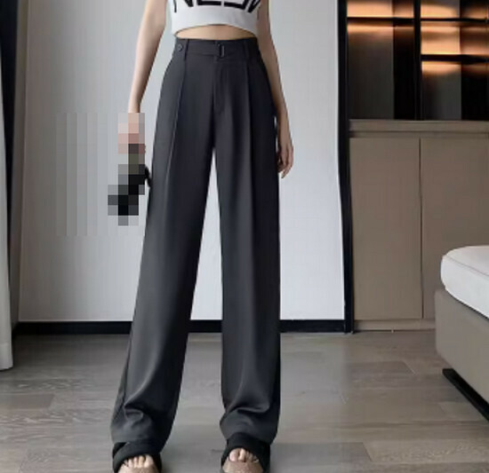 Hot selling ice silk wide-leg casual pants [dark gray (regular)] [XS-2XL size] (please contact customer service to confirm the delivery size after placing the order)