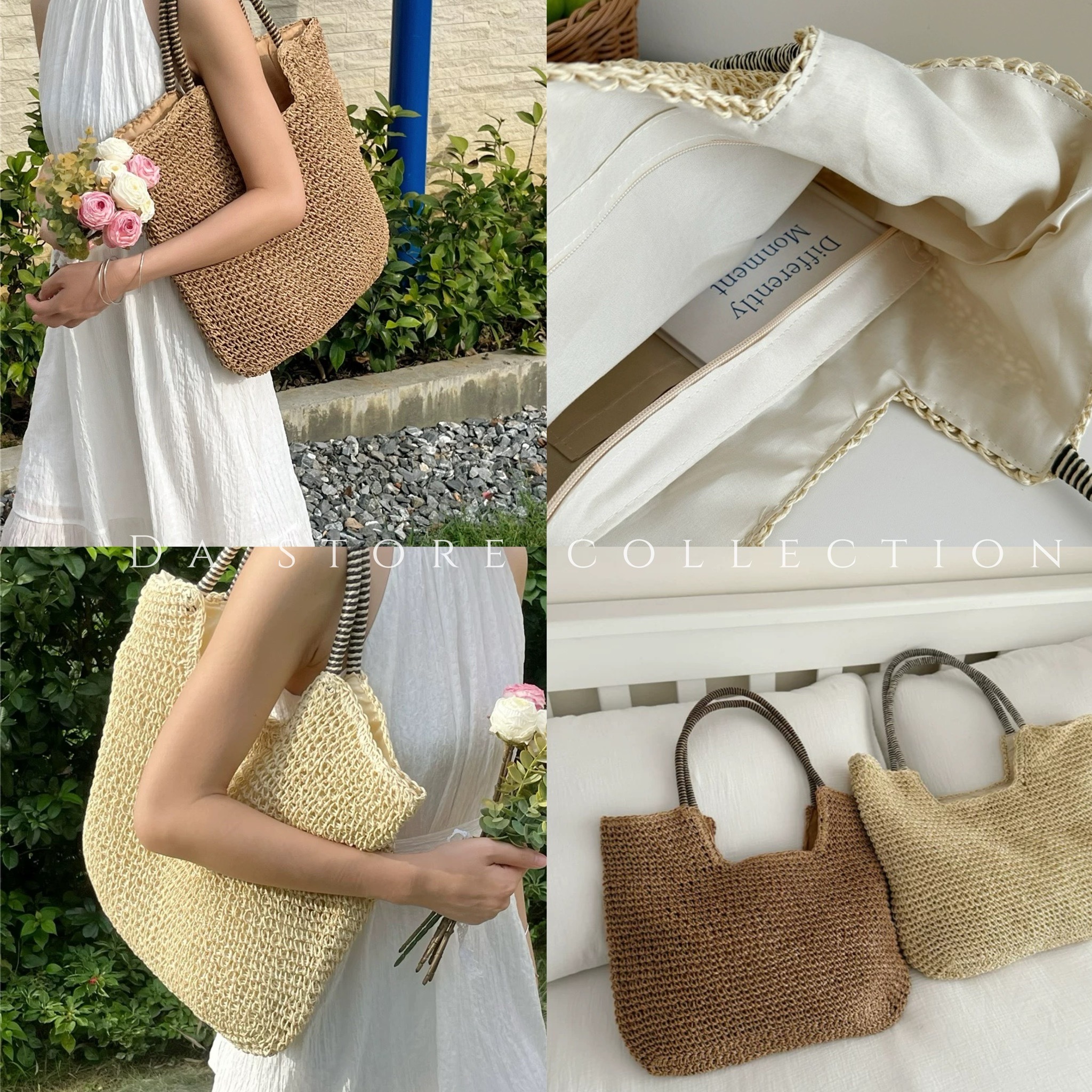 南洋撞色背袋草編包/二色