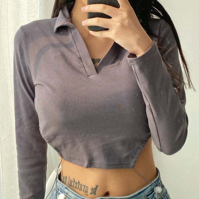Hot selling Polo collar trapezoidal hem T-shirt (charcoal gray) (S/M size) (contact customer service after placing the order to confirm the delivery size)