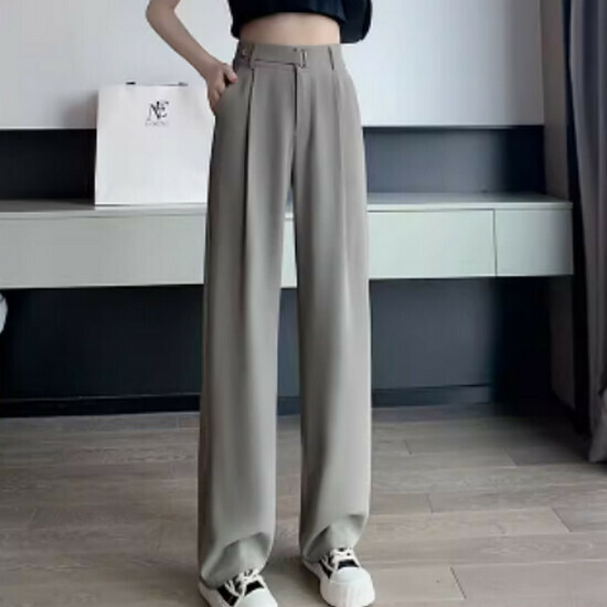 Hot selling ice silk wide-leg casual pants [bean paste color (extended)] [XS-2XL size] (please contact customer service to confirm the delivery size after placing the order)