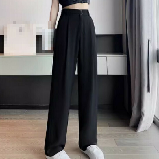 Hot selling ice silk wide-leg casual pants [black (extended)] [XS-2XL size] (please contact customer service to confirm the delivery size after placing the order)