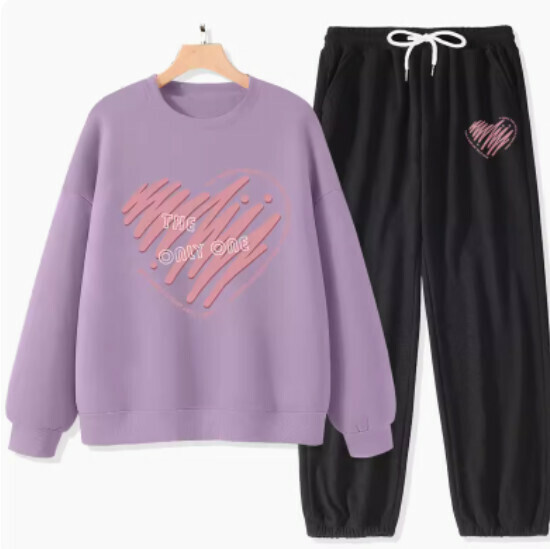 Hot-selling spring and autumn sweatshirt and pants two-piece set [Taro Purple (Only Heart) + Black Pants] [S-XXL Size] (please contact customer service to confirm the delivery size after placing the order)