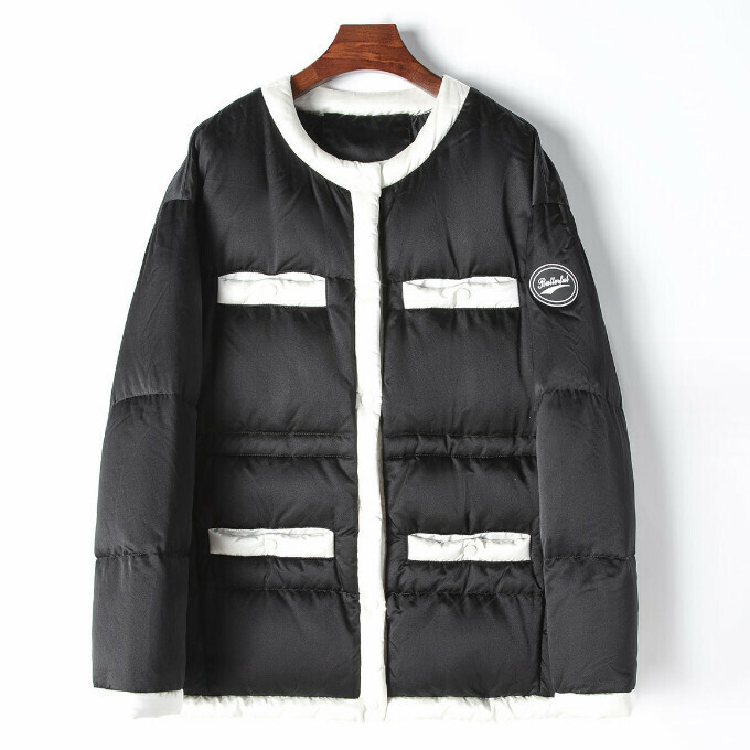 熱賣中長款撞色桑蠶絲鵝絨服(S/M碼)(黑色)(下單後聯絡客服確認發貨尺碼)