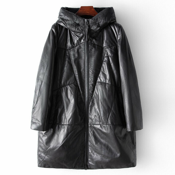 熱賣白鵝絨真皮大衣(M-2XL碼)(黑色)(下單後聯絡客服確認發貨尺碼)