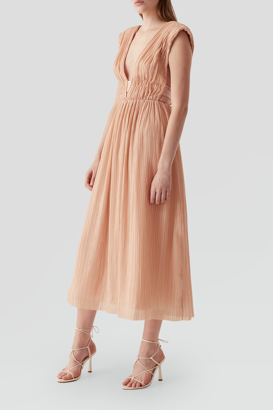 Aje｜BECOMING V領簍空後綁帶褶皺洋裝