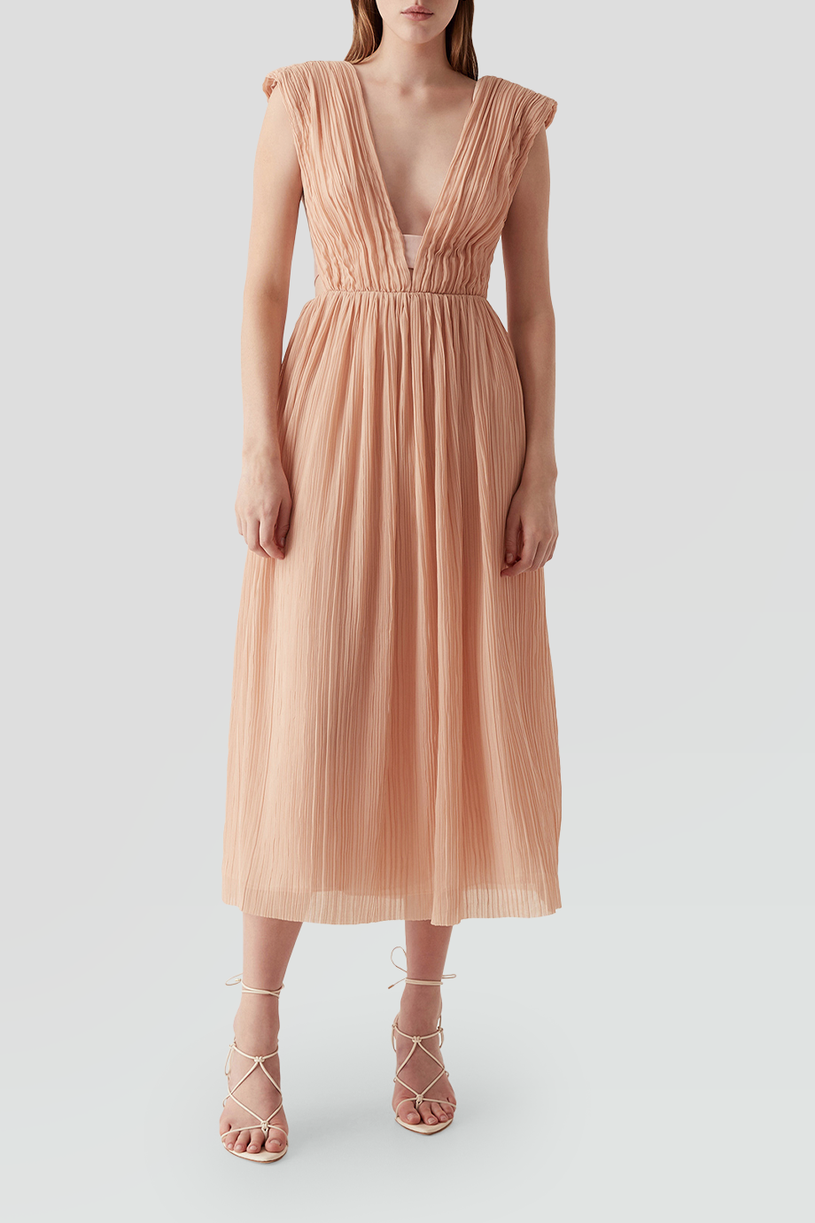 Aje｜BECOMING V領簍空後綁帶褶皺洋裝