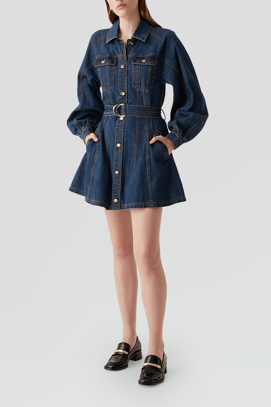 Aje｜COLORADO 襯衫式腰帶牛仔短洋裝