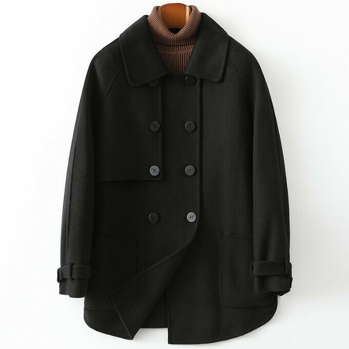 Hot selling mid-length woolen jacket (size S) (black)