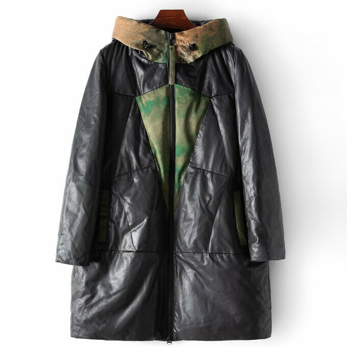 熱賣白鵝絨真皮大衣(M/L碼)(黑綠色)(下單後聯絡客服確認發貨尺碼)