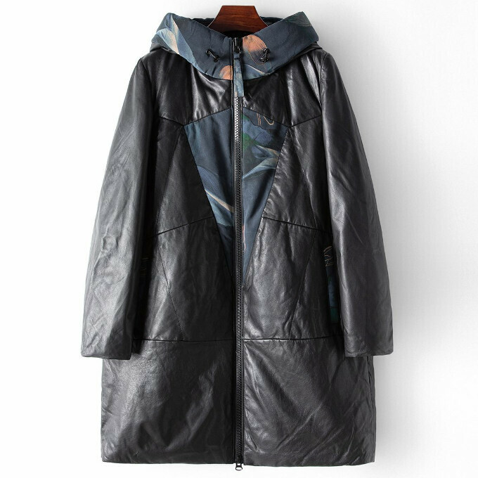 熱賣白鵝絨真皮大衣(M-XL碼)(黑藍色)(下單後聯絡客服確認發貨尺碼)