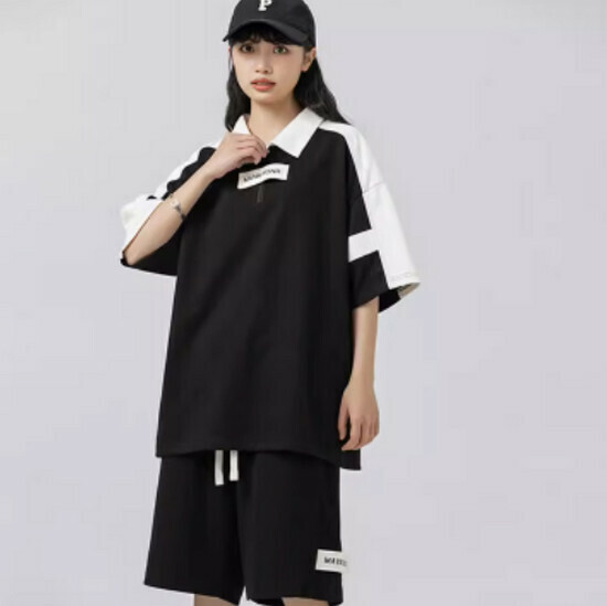 Hot selling two-piece set of Polo collar short-sleeved shorts [Black] [S-XXXL] (please contact customer service to confirm the delivery size after placing the order)