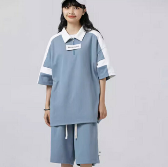 Hot Selling Polo Collar Short Sleeve Shorts Two-piece Set [Haze Blue] [S-XXXL Size] (Please contact customer service to confirm the delivery size after placing the order)