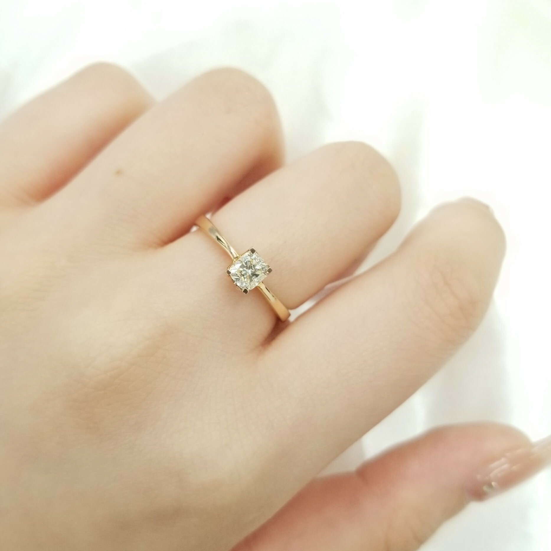 全新18K玫瑰金【單粒46份方形鑽石】4爪戒指