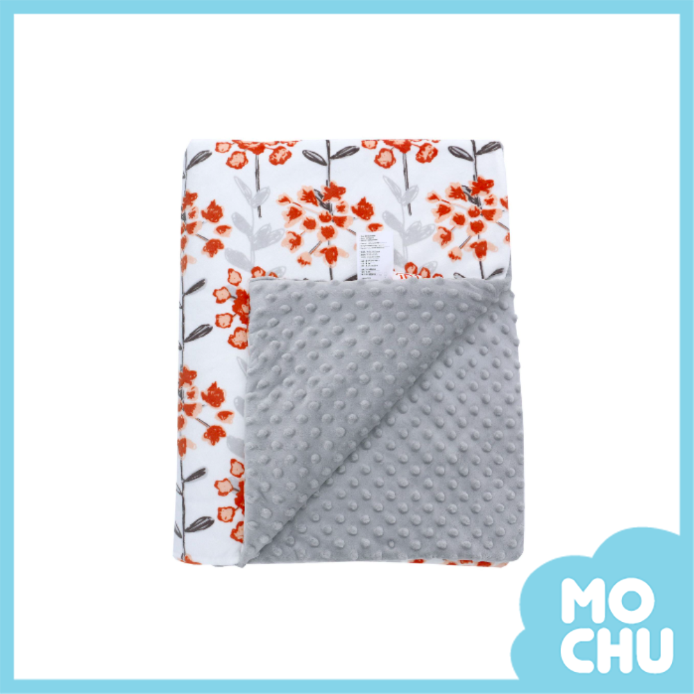 紅色花卉絨布豆豆毯