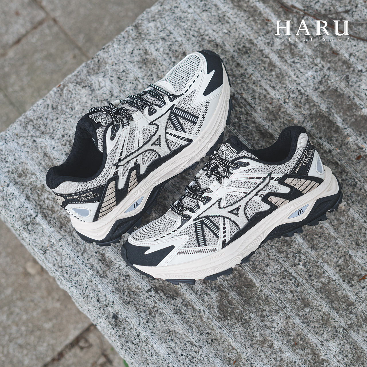 MIZUNO RACER TRAIL 米白黑 鋸齒 戶外機能 Y2K 男女同款 復古慢跑休閒鞋 D1GH223801