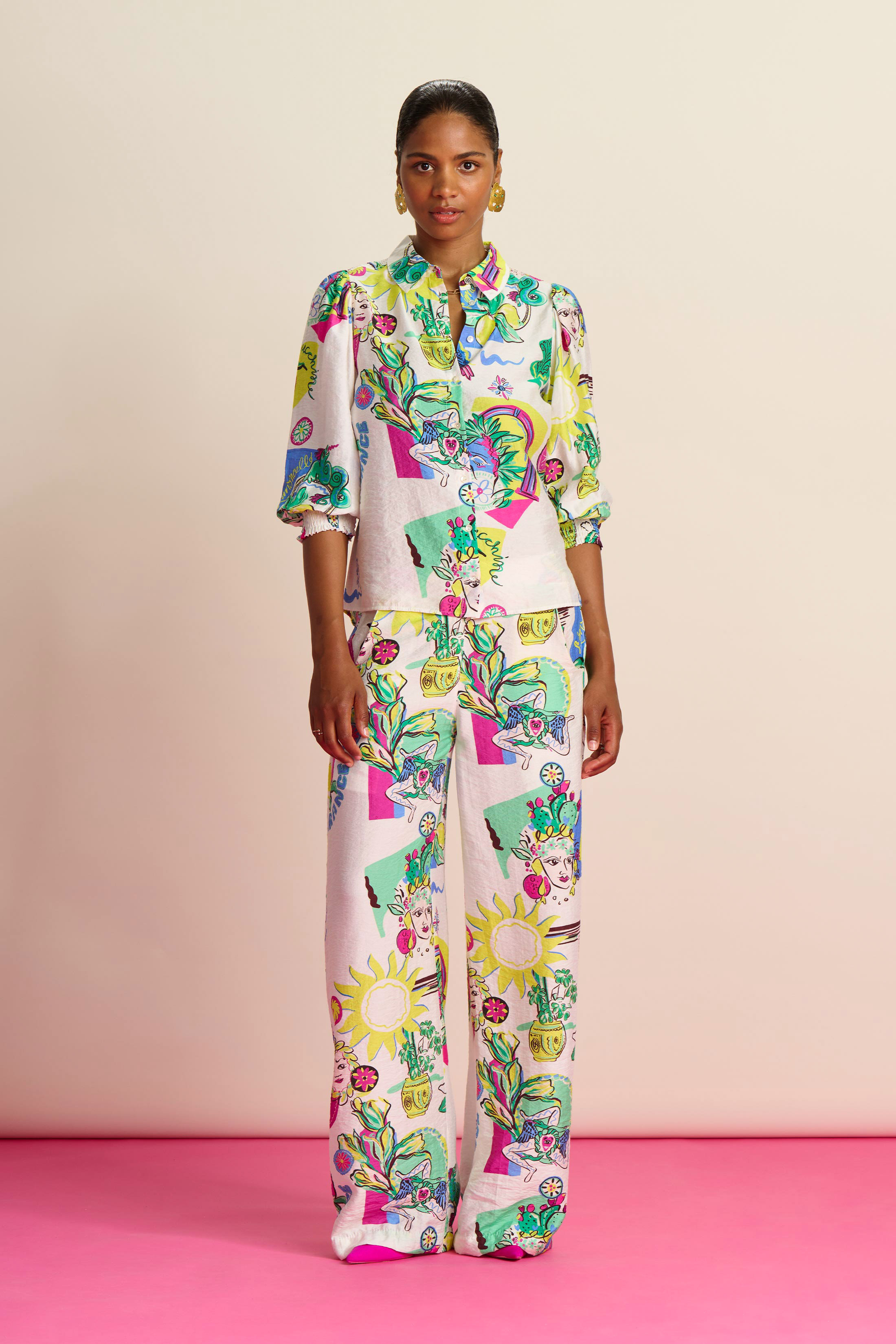 POM 印花直腳長褲