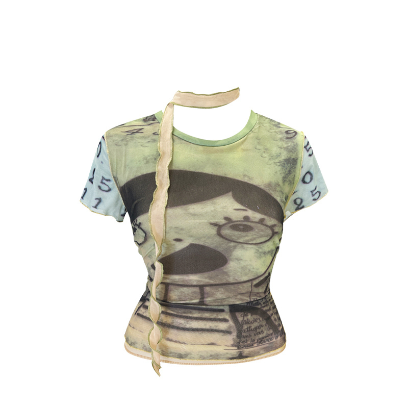 Hot selling double-layer mesh short-sleeved T-shirt (picture color, one size fits all)