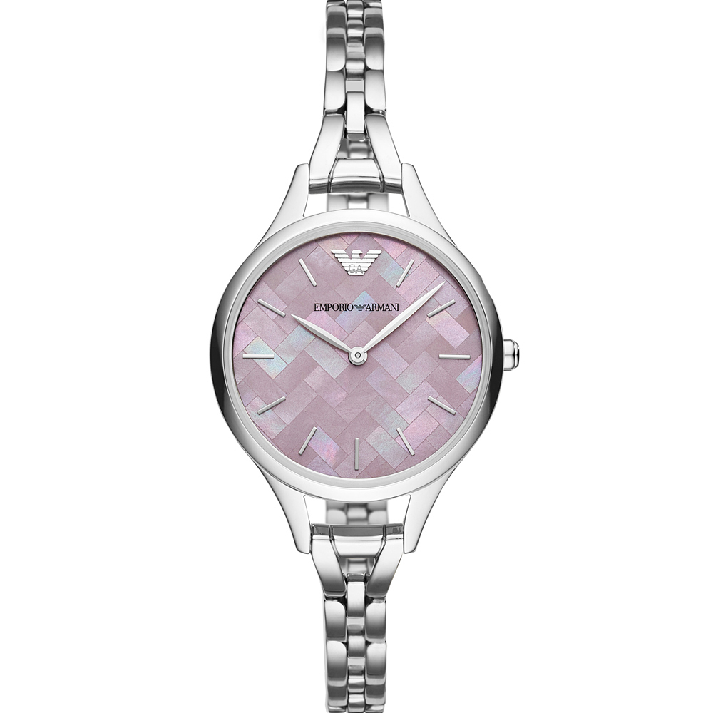 【Armani 亞曼尼】AR11122 珍珠母貝錶 編織格紋盤 時尚 女款 石英 手錶