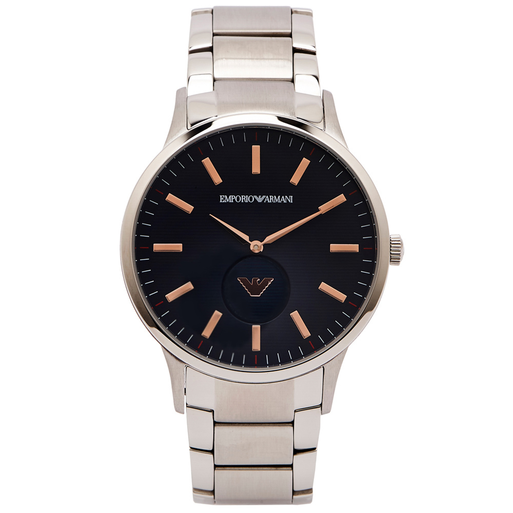 【Armani 亞曼尼】AR11137 玫瑰金黑配色 秒針小圓盤 不鏽鋼 石英 手錶