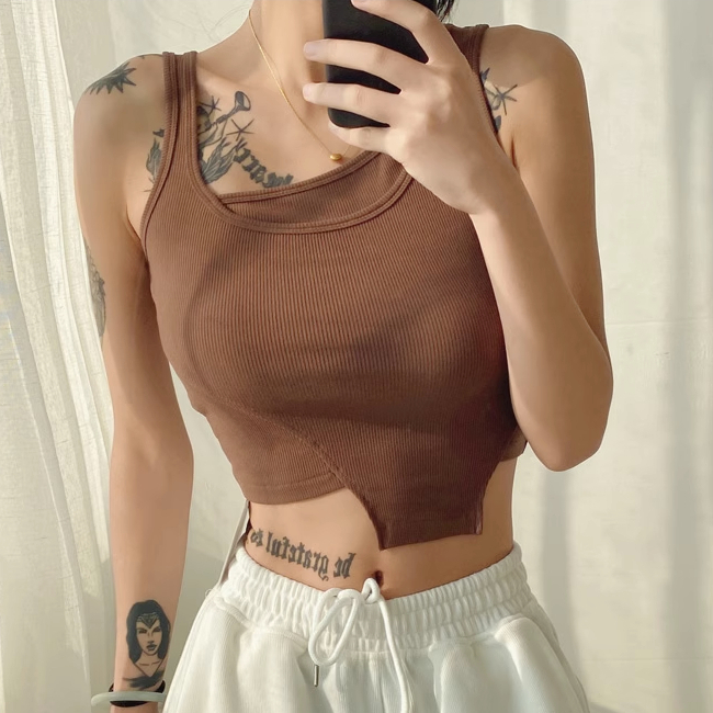 Hot selling irregular patchwork vest (coffee color) (S/M size) (contact customer service after placing the order to confirm the delivery size)